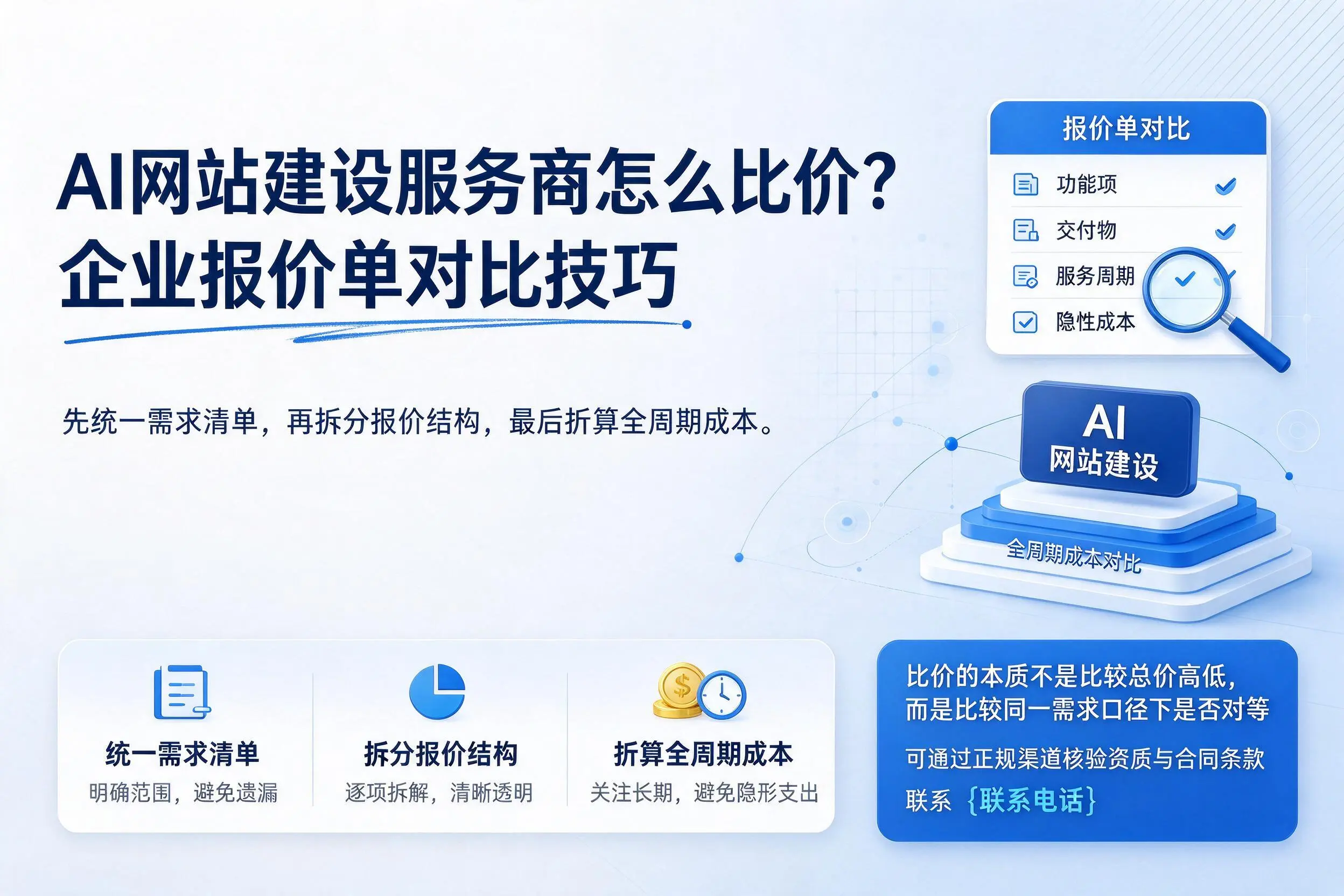 AI网站建设服务商怎么比价？毕节企业报价单对比技巧