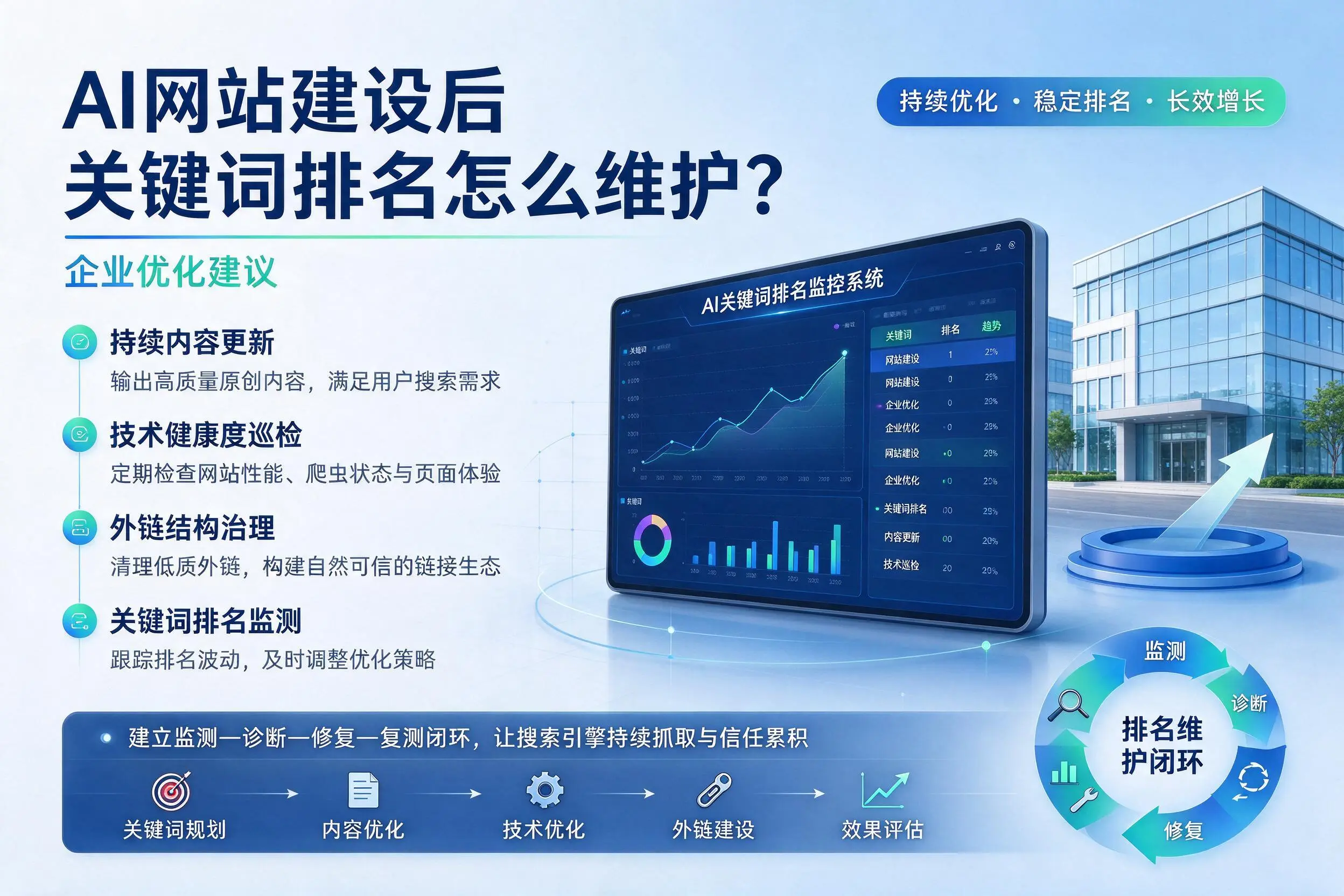 AI网站建设后关键词排名怎么维护？毕节企业优化建议